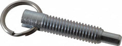 Gibraltar - 3/8-16, 1.2" Thread Length, 0.233" Plunger Diam, 3/8" Plunger Projection, 2 Lb Init to 4 Lb Final End Force, Steel Locking Pull Ring Plunger - 1.2" Len Under Head, 1.68" Body Len, 0.98" Ring Diam, 1.68" Plunger Len, 0.48" Head Height - Exact Tooling
