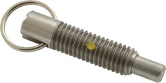 Gibraltar - 1/2-13, 1.4" Thread Length, 5/16" Plunger Diam, 1/2" Plunger Projection, 2.5 Lb Init to 5 Lb Final End Force, Stainless Steel Locking Pull Ring Plunger - Exact Tooling