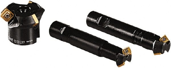 Seco - 45° Lead Angle, 39mm Max Cut Diam, 25mm Min Cut Diam, 7mm Max Depth of Cut, Indexable Chamfer and Angle End Mill - 2 Inserts, SPMX 12T3.. Insert Style, 130mm Overall Length, Straight Shank - Exact Tooling