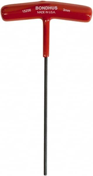 Bondhus - 3mm Hex, T-Handle Cushion Grip, Hex Key - 152mm OAL, Metric System of Measurement - Exact Tooling