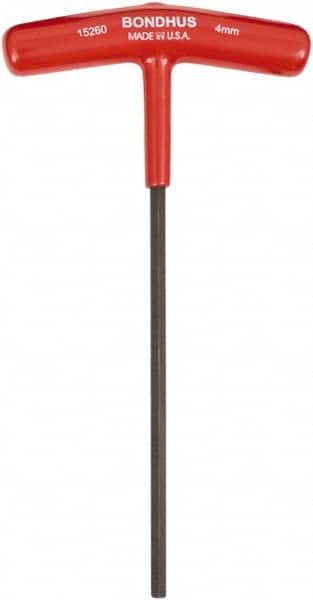 Bondhus - 4mm Hex, T-Handle Cushion Grip, Hex Key - 152mm OAL, Metric System of Measurement - Exact Tooling