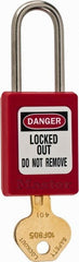 Master Lock - Keyed Different Nonconductive Lockout Padlock - 1-1/2" Shackle Clearance, 3/16" Shackle Diam, 1-7/8" Body Height x 1-3/8" Body Width, Red - Exact Tooling