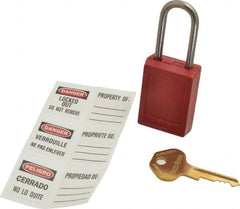 Master Lock - Keyed Different Nonconductive Lockout Padlock - 1-1/2" Shackle Clearance, 3/16" Shackle Diam, 1-7/8" Body Height x 1-3/8" Body Width, Red - Exact Tooling