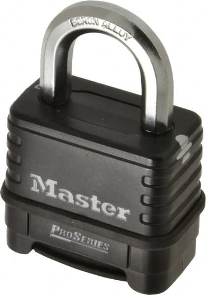 Master Lock - 2-1/4" Body Width x 2" Body Height, 1.063" Shackle Clearance, Die Cast Body & Boron Carbide Combination Lock - 3/8" Shackle Diam - Exact Tooling