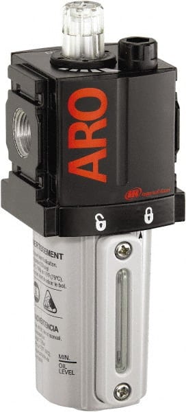 ARO/Ingersoll-Rand - 3/8" NPT, 250 Max psi Compact Modular Lubricator - Metal Bowl with Sight Glass, Aluminum Body, 105 CFM, 175°F Max Temp, 2.2" Long x 2.24" Wide x 5.99" High - Exact Tooling