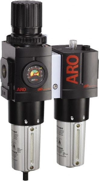 ARO/Ingersoll-Rand - 3/4" NPT Port Heavy Duty 2 Piece Filter/Regulator-Lubricator FRL Unit - Metal Bowl, 201 SCFM, 250 Max psi, 13.8" High x 7.323" Long, Manual Drain - Exact Tooling
