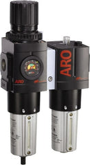 ARO/Ingersoll-Rand - 1" NPT Port Heavy Duty 2 Piece Filter/Regulator-Lubricator FRL Unit - Metal Bowl, 208 SCFM, 250 Max psi, 13.8" High x 7.323" Long, Manual Drain - Exact Tooling