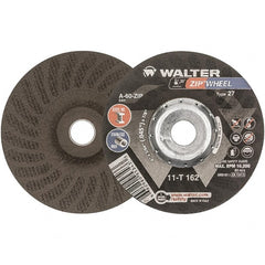 WALTER Surface Technologies - 60 Grit, 6" Wheel Diam, 3/64" Wheel Thickness, 7/8" Arbor Hole, Type 27 Depressed Center Wheel - Aluminum Oxide, Resinoid Bond, 10,200 Max RPM - Exact Tooling