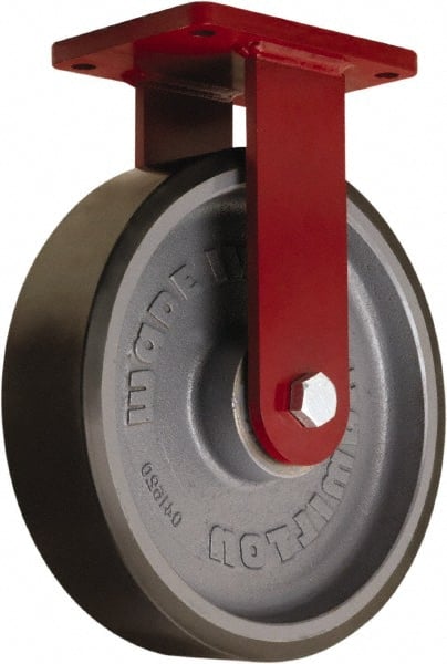 Hamilton - 12" Diam x 3" Wide x 14-1/2" OAH Top Plate Mount Rigid Caster - Polyurethane Mold onto Cast Iron Center, 4,550 Lb Capacity, Tapered Roller Bearing, 5-1/2 x 7-1/2" Plate - Exact Tooling