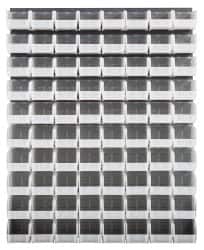 Quantum Storage - 80 Bin Louvered Panel with Ultra Bins - 48 Inch Overall Width x 11 Inch Overall Depth x 61 Inch Overall Height, Clear Tri-Clear Polypropylene Bins - Exact Tooling