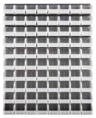 Quantum Storage - 80 Bin Louvered Panel with Ultra Bins - 48 Inch Overall Width x 11 Inch Overall Depth x 61 Inch Overall Height, Clear Tri-Clear Polypropylene Bins - Exact Tooling