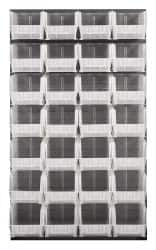 Quantum Storage - 28 Bin Louvered Panel with Ultra Bins - 36 Inch Overall Width x 15 Inch Overall Depth x 61 Inch Overall Height, Clear Tri-Clear Polypropylene Bins - Exact Tooling