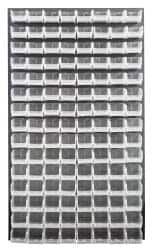 Quantum Storage - 120 Bin Louvered Panel with Ultra Bins - 36 Inch Overall Width x 8 Inch Overall Depth x 61 Inch Overall Height, Clear Tri-Clear Polypropylene Bins - Exact Tooling