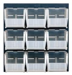 Quantum Storage - 9 Bin Louvered Panel with Ultra Bins - 18 Inch Overall Width x 11 Inch Overall Depth x 19 Inch Overall Height, Clear Tri-Clear Polypropylene Bins - Exact Tooling