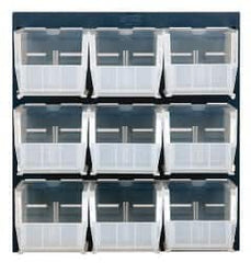 Quantum Storage - 9 Bin Louvered Panel with Ultra Bins - 18 Inch Overall Width x 11 Inch Overall Depth x 19 Inch Overall Height, Clear Tri-Clear Polypropylene Bins - Exact Tooling