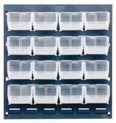 Quantum Storage - 16 Bin Louvered Panel with Ultra Bins - 18 Inch Overall Width x 8 Inch Overall Depth x 19 Inch Overall Height, Clear Tri-Clear Polypropylene Bins - Exact Tooling