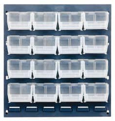 Quantum Storage - 16 Bin Louvered Panel with Ultra Bins - 18 Inch Overall Width x 8 Inch Overall Depth x 19 Inch Overall Height, Clear Tri-Clear Polypropylene Bins - Exact Tooling