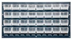 Quantum Storage - 32 Bin Bench Rack with Ultra Bins - 36 Inch Overall Width x 8 Inch Overall Depth x 19 Inch Overall Height, Clear Tri-Clear Polypropylene Bins - Exact Tooling