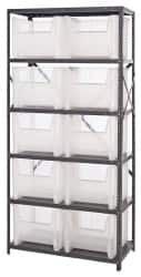 Quantum Storage - 10 Bin Giant Stack Container Storage Shelving - 36 Inch Overall Width x 18 Inch Overall Depth x 75 Inch Overall Height, Clear Tri-Clear Polypropylene Bins - Exact Tooling