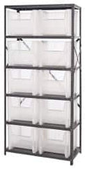 Quantum Storage - 10 Bin Giant Stack Container Storage Shelving - 36 Inch Overall Width x 18 Inch Overall Depth x 75 Inch Overall Height, Clear Tri-Clear Polypropylene Bins - Exact Tooling