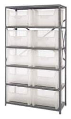 Quantum Storage - 10 Bin Giant Stack Container Storage Shelving - 42 Inch Overall Width x 18 Inch Overall Depth x 75 Inch Overall Height, Clear Tri-Clear Polypropylene Bins - Exact Tooling