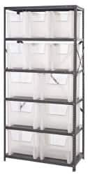 Quantum Storage - 12 Bin Giant Stack Container Storage Shelving - 36 Inch Overall Width x 18 Inch Overall Depth x 75 Inch Overall Height, Clear Tri-Clear Polypropylene Bins - Exact Tooling
