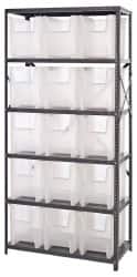 Quantum Storage - 15 Bin Giant Stack Container Storage Shelving - 36 Inch Overall Width x 18 Inch Overall Depth x 75 Inch Overall Height, Clear Tri-Clear Polypropylene Bins - Exact Tooling