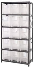 Quantum Storage - 15 Bin Giant Stack Container Storage Shelving - 36 Inch Overall Width x 18 Inch Overall Depth x 75 Inch Overall Height, Clear Tri-Clear Polypropylene Bins - Exact Tooling