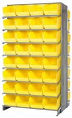Quantum Storage - 64 Bin Store-More Sloped Shelving System - 36 Inch Overall Width x 24 Inch Overall Depth x 63-1/2 Inch Overall Height, Yellow Polypropylene Bins - Exact Tooling