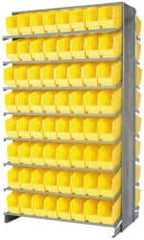 Quantum Storage - 128 Bin Store-More Sloped Shelving System - 36 Inch Overall Width x 24 Inch Overall Depth x 63-1/2 Inch Overall Height, Yellow Polypropylene Bins - Exact Tooling