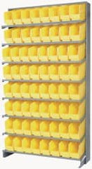 Quantum Storage - 64 Bin Store-More Sloped Shelving System - 36 Inch Overall Width x 12 Inch Overall Depth x 63-1/2 Inch Overall Height, Yellow Polypropylene Bins - Exact Tooling