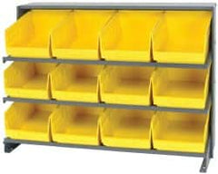 Quantum Storage - 12 Bin Store-More Sloped Shelving System - 36 Inch Overall Width x 12 Inch Overall Depth x 26-1/2 Inch Overall Height, Yellow Polypropylene Bins - Exact Tooling