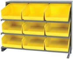Quantum Storage - 9 Bin Store-More Sloped Shelving System - 36 Inch Overall Width x 12 Inch Overall Depth x 26-1/2 Inch Overall Height, Yellow Polypropylene Bins - Exact Tooling