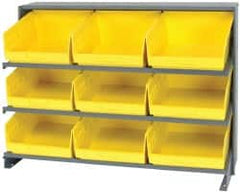 Quantum Storage - 9 Bin Store-More Sloped Shelving System - 36 Inch Overall Width x 12 Inch Overall Depth x 26-1/2 Inch Overall Height, Yellow Polypropylene Bins - Exact Tooling