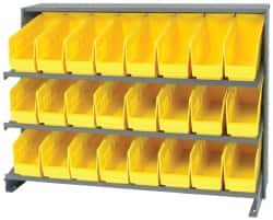 Quantum Storage - 24 Bin Store-More Sloped Shelving System - 36 Inch Overall Width x 12 Inch Overall Depth x 26-1/2 Inch Overall Height, Yellow Polypropylene Bins - Exact Tooling