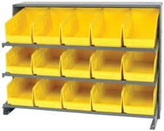 Quantum Storage - 15 Bin Store-More Sloped Shelving System - 36 Inch Overall Width x 12 Inch Overall Depth x 26-1/2 Inch Overall Height, Yellow Polypropylene Bins - Exact Tooling