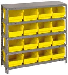 Quantum Storage - 16 Bin Store-More Shelf Bin System - 36 Inch Overall Width x 18 Inch Overall Depth x 39 Inch Overall Height, Yellow Polypropylene Bins - Exact Tooling