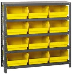 Quantum Storage - 12 Bin Store-More Shelf Bin System - 36 Inch Overall Width x 18 Inch Overall Depth x 39 Inch Overall Height, Yellow Polypropylene Bins - Exact Tooling