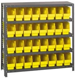 Quantum Storage - 32 Bin Store-More Shelf Bin System - 36 Inch Overall Width x 18 Inch Overall Depth x 39 Inch Overall Height, Yellow Polypropylene Bins - Exact Tooling