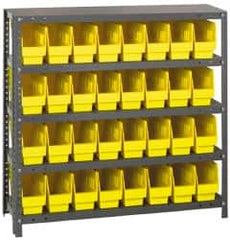 Quantum Storage - 32 Bin Store-More Shelf Bin System - 36 Inch Overall Width x 18 Inch Overall Depth x 39 Inch Overall Height, Yellow Polypropylene Bins - Exact Tooling