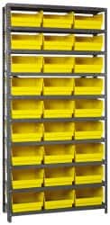 Quantum Storage - 27 Bin Store-More Shelf Bin System - 36 Inch Overall Width x 18 Inch Overall Depth x 75 Inch Overall Height, Yellow Polypropylene Bins - Exact Tooling