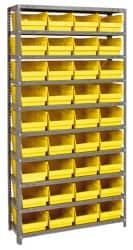 Quantum Storage - 36 Bin Store-More Shelf Bin System - 36 Inch Overall Width x 18 Inch Overall Depth x 75 Inch Overall Height, Yellow Polypropylene Bins - Exact Tooling