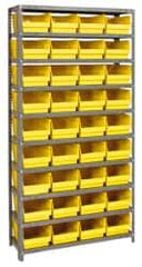 Quantum Storage - 36 Bin Store-More Shelf Bin System - 36 Inch Overall Width x 18 Inch Overall Depth x 75 Inch Overall Height, Yellow Polypropylene Bins - Exact Tooling