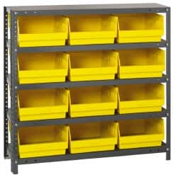 Quantum Storage - 12 Bin Store-More Shelf Bin System - 36 Inch Overall Width x 12 Inch Overall Depth x 39 Inch Overall Height, Yellow Polypropylene Bins - Exact Tooling