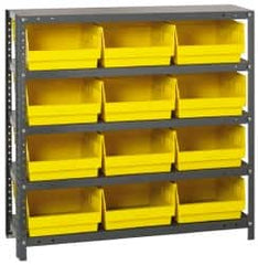 Quantum Storage - 12 Bin Store-More Shelf Bin System - 36 Inch Overall Width x 12 Inch Overall Depth x 39 Inch Overall Height, Yellow Polypropylene Bins - Exact Tooling