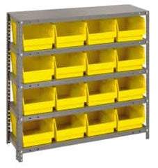 Quantum Storage - 16 Bin Store-More Shelf Bin System - 36 Inch Overall Width x 12 Inch Overall Depth x 39 Inch Overall Height, Yellow Polypropylene Bins - Exact Tooling