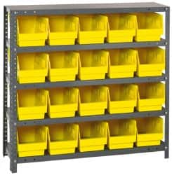 Quantum Storage - 20 Bin Store-More Shelf Bin System - 36 Inch Overall Width x 12 Inch Overall Depth x 39 Inch Overall Height, Yellow Polypropylene Bins - Exact Tooling
