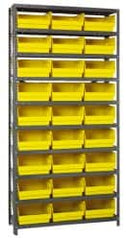 Quantum Storage - 27 Bin Store-More Shelf Bin System - 36 Inch Overall Width x 12 Inch Overall Depth x 75 Inch Overall Height, Yellow Polypropylene Bins - Exact Tooling