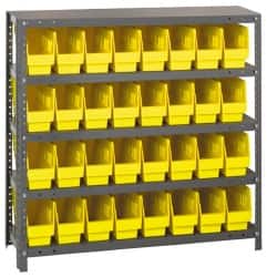 Quantum Storage - 32 Bin Store-More Shelf Bin System - 36 Inch Overall Width x 12 Inch Overall Depth x 39 Inch Overall Height, Yellow Polypropylene Bins - Exact Tooling