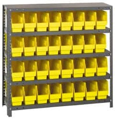Quantum Storage - 32 Bin Store-More Shelf Bin System - 36 Inch Overall Width x 12 Inch Overall Depth x 39 Inch Overall Height, Yellow Polypropylene Bins - Exact Tooling